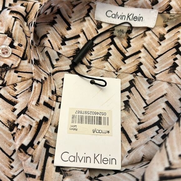 Calvin Klein black tan button front rollable long sleeve blouse Size XS New - Picture 9 of 11